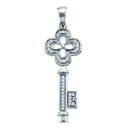 Gold & Diamond Pendants & Necklaces Sterling Silver Womens Round Diamond Quadrefoil Key Love Pendant 1-8 Cttw JadeMoghul Inc.