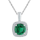 Gold & Diamond Pendants & Necklaces Sterling Silver Womens Round Lab-Created Emerald Solitaire Diamond Pendant 4-1-8 Cttw JadeMoghul Inc.