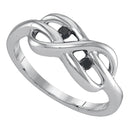 Gold & Diamond Rings Sterling Silver Womens Black Color Enhanced Diamond Infinity Weave Woven Ring 1/20 Cttw JadeMoghul Inc.