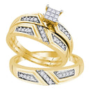 Gold & Diamond Trio Sets Sterling Silver His & Hers Princess Diamond Cluster Matching Bridal Wedding Ring Band Set 1/3 Cttw - FREE Shipping (US/CAN) JadeMoghul