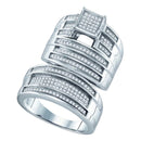 Gold & Diamond Trio Sets Sterling Silver His & Hers Round Diamond Cluster Matching Bridal Wedding Ring Band Set 1/2 Cttw - FREE Shipping (US/CAN) JadeMoghul