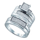 Gold & Diamond Trio Sets Sterling Silver His & Hers Round Diamond Cluster Matching Bridal Wedding Ring Band Set 1/3 Cttw - FREE Shipping (US/CAN) JadeMoghul