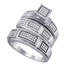 Gold & Diamond Trio Sets Sterling Silver His & Hers Round Diamond Cluster Matching Bridal Wedding Ring Band Set 1/4 Cttw - FREE Shipping (US/CAN) JadeMoghul