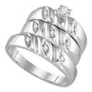 Gold & Diamond Trio Sets Sterling Silver His & Hers Round Diamond Solitaire Matching Bridal Wedding Ring Band Set 1/5 Cttw - FREE Shipping (US/CAN) JadeMoghul