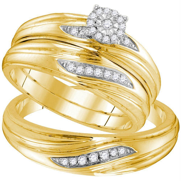 Yellow-tone Sterling Silver His & Hers Round Diamond Solitaire Matching Bridal Wedding Ring Band Set 1/5 Cttw - FREE Shipping (US/CAN)