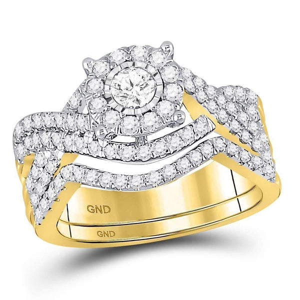 10kt Yellow Gold Women's Diamond Contoured Bridal or Engagement Ring Band Set 1.00 Cttw