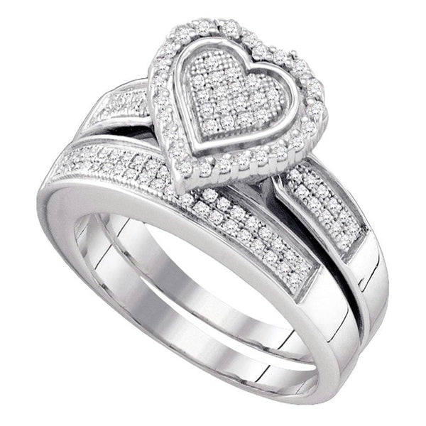 Gold & Diamond Wedding Ring Sets Sterling Silver Womens Round Diamond Bridal Wedding Engagement Ring Band Set 3/8 Cttw JadeMoghul Inc. 