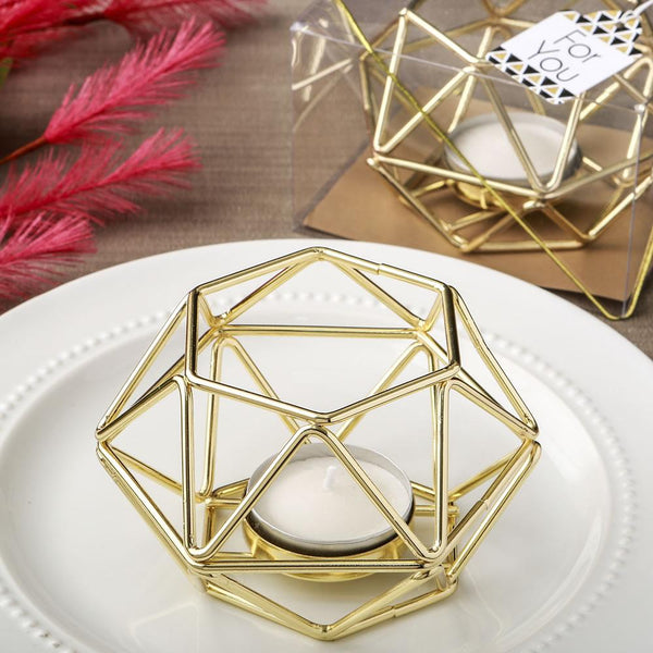 Gold hexagon shaped geometric design tea light / votive candle holder-Wedding Reception Decorations-JadeMoghul Inc.
