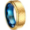 Gold Ring Gold Tone Blue Tungsten Carbide Hammered Step Edges Ring