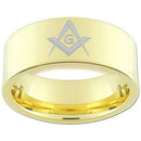 Gold Ring Gold Tone Tungsten Carbide Masonic Pipe Cut Flat Ring