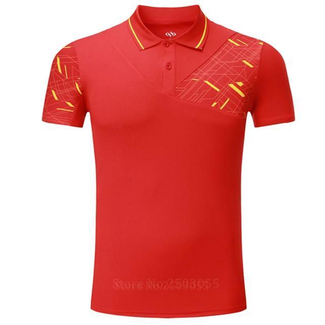 golf shirts Mens Badminton T-Shirts Quick Dry tennis shirt sport badminton clothes badminton short sleeve POLO T Shirts Running-red-L-JadeMoghul Inc.