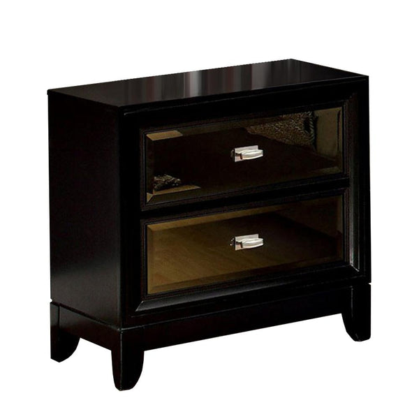 Golva Contemporary Style Nightstand, Black-Nightstands and Bedside Tables-Black-Mirror Solid Wood Wood Veneer & Others-JadeMoghul Inc.