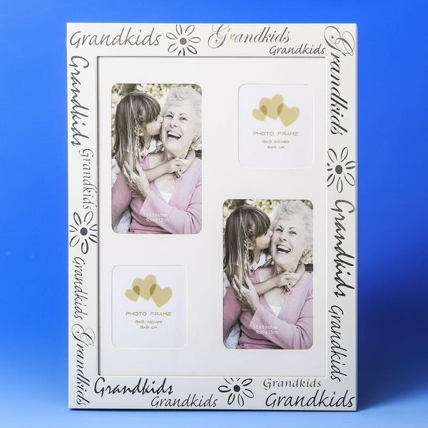 grandkids 4 opening collage white frame with silver silk screen words-Personalized Gifts By Type-JadeMoghul Inc.
