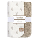 Gray Stag Head Flannel and Faux Shearling Blanket-GRAY-JadeMoghul Inc.