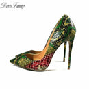 Green high heel shoes 2017 Snake Printing women shoes pumps Party wedding shoes size 43 DORISFANNY-12cm-4-JadeMoghul Inc.