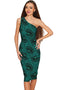Green Soulmate Layla Lace Print Evening Dress - Women-Soulmate-XS-Green/Black-JadeMoghul Inc.