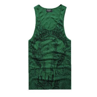 Grey Men Tank Top Casual Fitness Singlets Brand Mens T-Shirt Sleeveless Gasp Hip Hop Vest Elephant Print Cotton undershirt-T680 dark green-M-JadeMoghul Inc.