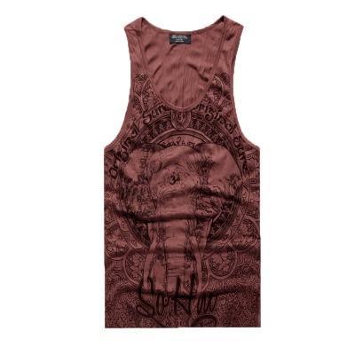 Grey Men Tank Top Casual Fitness Singlets Brand Mens T-Shirt Sleeveless Gasp Hip Hop Vest Elephant Print Cotton undershirt-T680 dark rusty red-M-JadeMoghul Inc.
