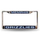 Porsche License Plate Frame Grizzlies Blue Laser Chrome Frame