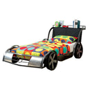 GT Racer Metal Twin size bed, Silver and Black-Bedroom Furniture-Silver and Black-Metal-JadeMoghul Inc.