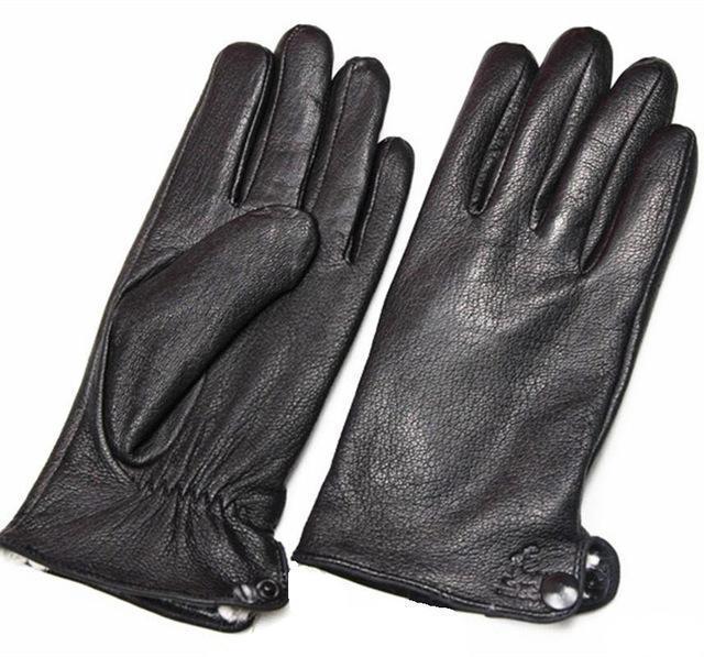 Guantes Winter Gloves Men's Leather Gloves Deerskin Thickened Water Wave Style Fake Lining Autumn And Winter Warm Free Shipping-Straight style-10point5-JadeMoghul Inc.