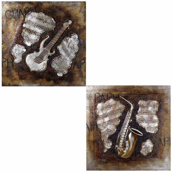 Guitar Oil Painting,Brown,Set Of Two-Paintings-Brown-Canvas-JadeMoghul Inc.