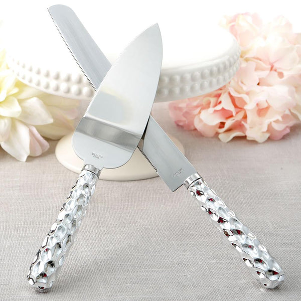 Hammered design handle Cake knife & server set-Wedding Cake Accessories-JadeMoghul Inc.