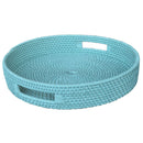 Handcrafted Rattan Lombok Coast Tray , Blue-Decorative Plates-Blue-Rattan Lombok-JadeMoghul Inc.