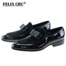 Handmade Genuine Patent Leather And Nubuck Leather Patchwork With Bow Tie Men Wedding Black Dress Shoes-Black-7-JadeMoghul Inc.