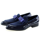 Handmade Genuine Patent Leather And Nubuck Leather Patchwork With Bow Tie Men Wedding Black Dress Shoes-Blue-7-JadeMoghul Inc.