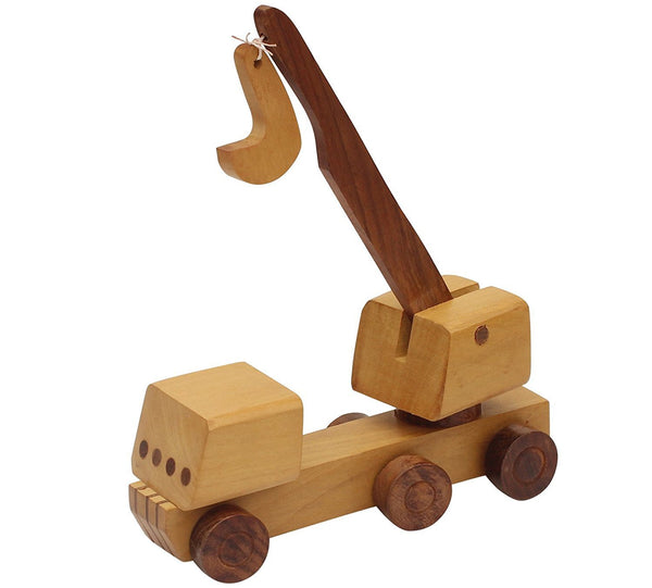 Handmade Wooden Kid's Toy Crane, Brown-Kids Toys and Games-Brown-Mangowood-JadeMoghul Inc.