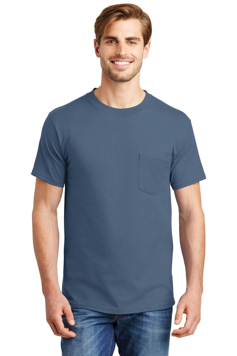 Hanes Beefy-T - 100% Cotton T-Shirt with Pocket 5190-T-shirts-Denim Blue-3XL-JadeMoghul Inc.