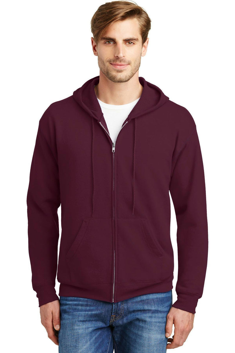 Hanes - Ecomart Full-Zip Hooded Sweatshirt. P180-Sweatshirts/Fleece-Maroon-3XL-JadeMoghul Inc.