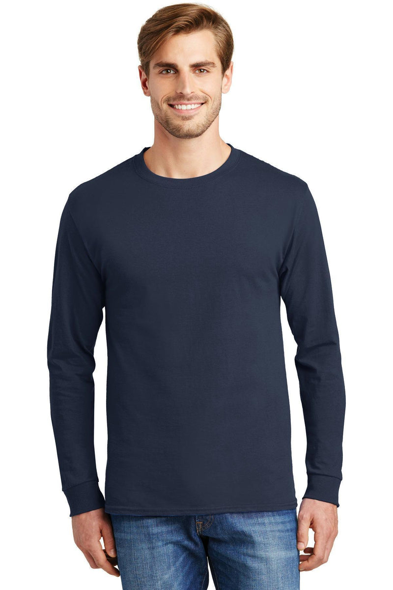 Hanes - Tagless 100% Cotton Long Sleeve T-Shirt. 5586-T-shirts-Navy-3XL-JadeMoghul Inc.