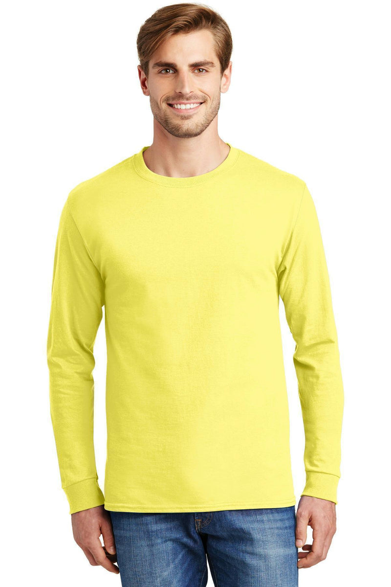 Hanes - Tagless 100% Cotton Long Sleeve T-Shirt. 5586-T-shirts-Yellow-3XL-JadeMoghul Inc.