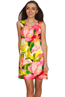 Havana Flash Sanibel Empire Waist Vacation Dress - Women-Havana Flash-XS-Green/Pink/Yellow-JadeMoghul Inc.