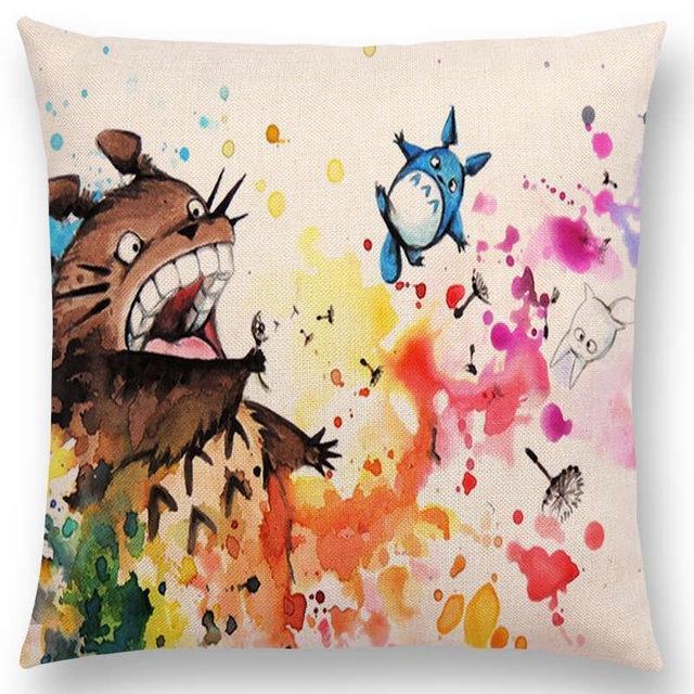 Hayao Miyazaki Works Watercolor Totoro Howl's Moving Castle Spirited Away Castle In The Sky Cushion Sofa Throw Pillow-a016613-45x45cm No Filling-JadeMoghul Inc.