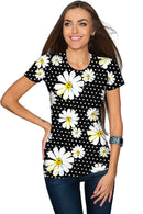 He Loves Me Zoe Black Floral Print Designer Tee - Women-He Loves Me-XS-Black/White-JadeMoghul Inc.