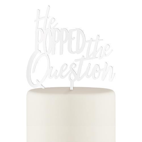 He Popped the Question Acrylic Cake Topper - White (Pack of 1)-Wedding Cake Toppers-JadeMoghul Inc.