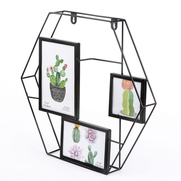 Hexagonal wire collage frame - 3 openings-Personalized Gifts By Type-JadeMoghul Inc.