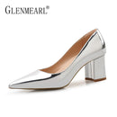 High Heels Shoes Women Pumps Patent leather Spring Single Woman Dress Shoes Spring Thick Heels Pointed Toe Leopard Female Pumps-Red PU-6-JadeMoghul Inc.