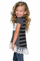 High-Low Lace Trim Casual Fashion Basic Top - Girls-Not Printed-3-Dark Grey Heather-JadeMoghul Inc.