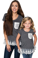 High-Low Lace Trim Casual Fashion Basic Top - Girls-Not Printed-3-Dark Grey Heather-JadeMoghul Inc.