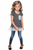 High-Low Lace Trim Casual Fashion Basic Top - Girls-Not Printed-3-Dark Grey Heather-JadeMoghul Inc.