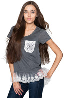 High-Low Lace Trim Casual Fashion Basic Top - Women-Not Printed-S-Dark Grey Heather-JadeMoghul Inc.