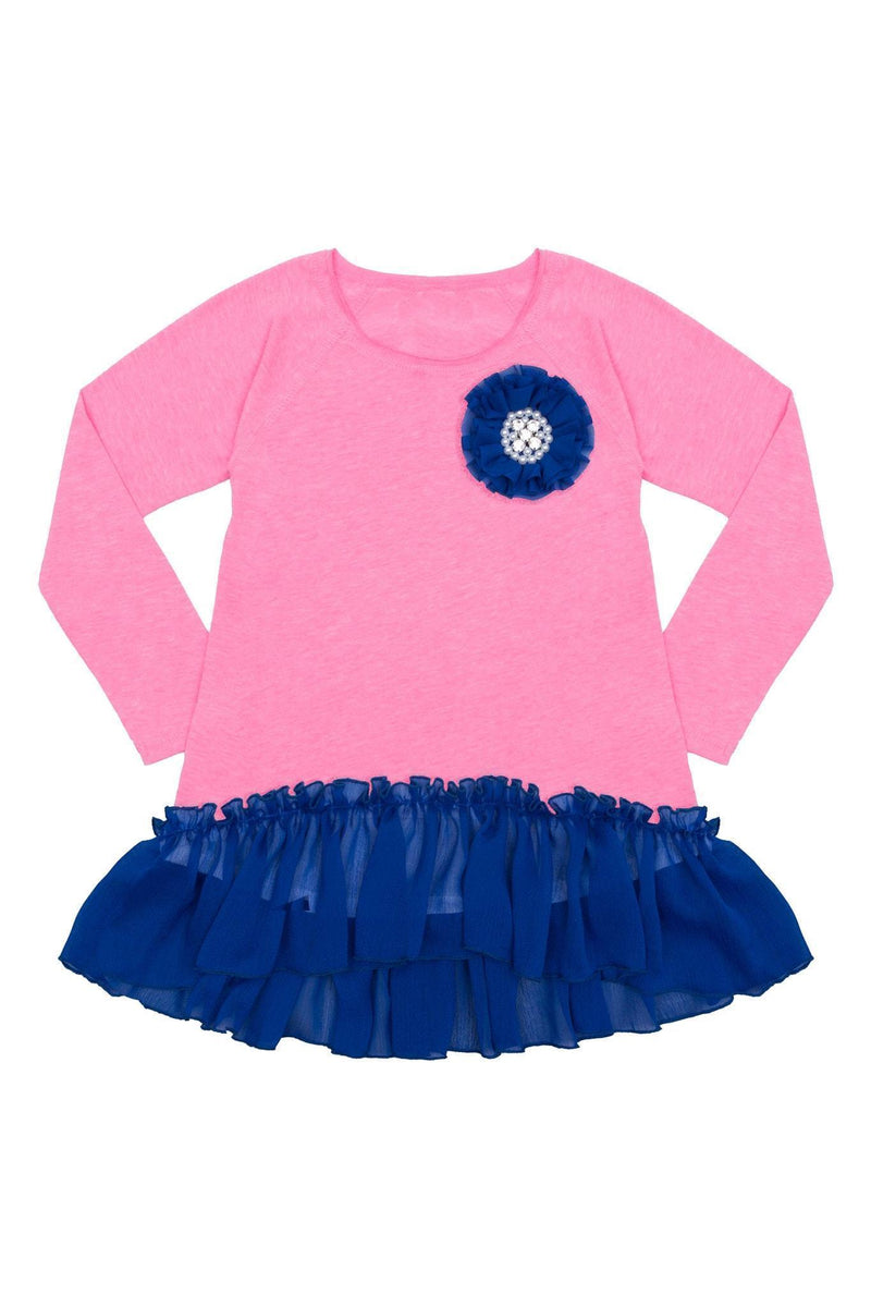 High-Low Ruffle Dressy Tunic Top - Girls-Not Printed-3-Pink Flash-JadeMoghul Inc.
