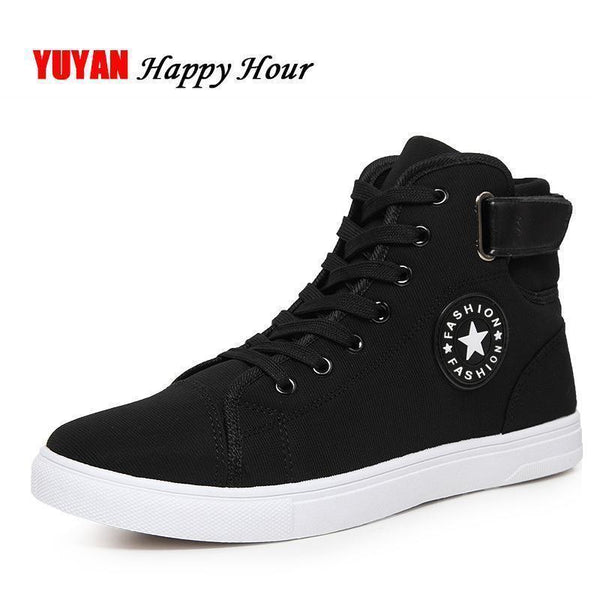 High Quality Men Canvas Shoes - Fashion High top Men's Casual Shoes Breathable Canvas Man Lace up Brand Shoes Black ZH307-Black-6.5-JadeMoghul Inc.