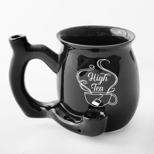 High Tea single wall Mug - shiny black with white imprint-Wedding Cake Accessories-JadeMoghul Inc.