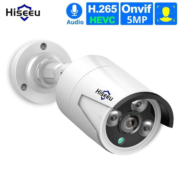 Hiseeu H.265 Audio Security IP Camera POE 5MP ONVIF Outdoor Waterproof IP66 CCTV Camera P2P Video Surveillance Home for POE NVR AExp