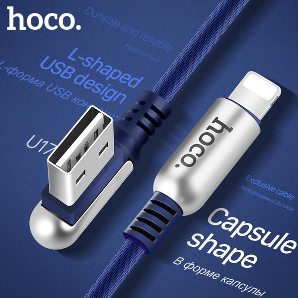 HOCO 2018 2.4A Zinc Alloy 90 Degree USB Cable for Apple Lightning for iPhone 8 7 X XS Max XR iPad Fast Charging Wire Data Sync-Red-120cm-JadeMoghul Inc.